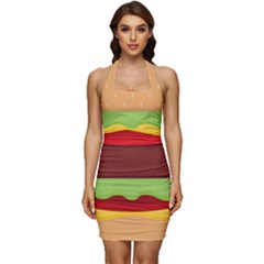 Cake Cute Burger Sleeveless Wide Square Neckline Ruched Bodycon Dress