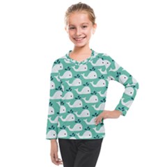 Whale Sea Blue Kids  Long Mesh T-shirt