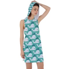 Whale Sea Blue Racer Back Hoodie Dress by Dutashop