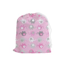 Animals Elephant Pink Cute Drawstring Pouch (large)