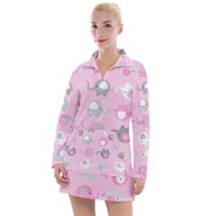 Animals Elephant Pink Cute Women s Long Sleeve Casual Dress by Dutashop