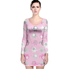 Animals Elephant Pink Cute Long Sleeve Velvet Bodycon Dress