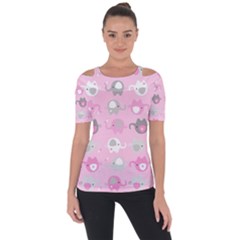 Animals Elephant Pink Cute Shoulder Cut Out Short Sleeve Top