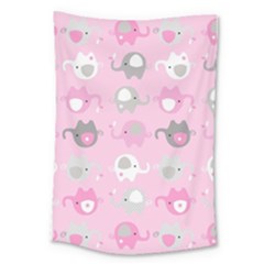 Animals Elephant Pink Cute Large Tapestry by Dutashop