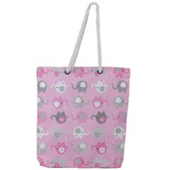 Animals Elephant Pink Cute Full Print Rope Handle Tote (large) by Dutashop