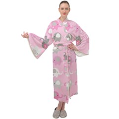 Animals Elephant Pink Cute Maxi Velvet Kimono