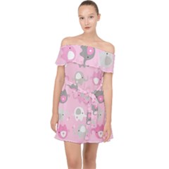 Animals Elephant Pink Cute Off Shoulder Chiffon Dress by Dutashop