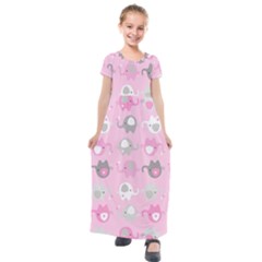 Animals Elephant Pink Cute Kids  Short Sleeve Maxi Dress by Dutashop