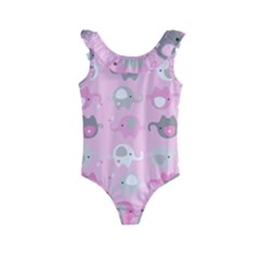 Animals Elephant Pink Cute Kids  Frill Swimsuit