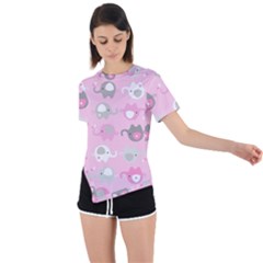 Animals Elephant Pink Cute Asymmetrical Short Sleeve Sports T-shirt