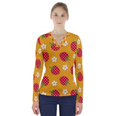 Strawberry V-neck Long Sleeve Top