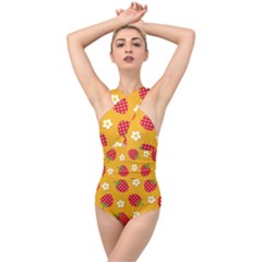 Strawberry Cross Front Low Back Swimsuit by Dutashop