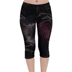 Universal Balance Moon Abstract Star Sun Universe Velvet Capri Leggings 