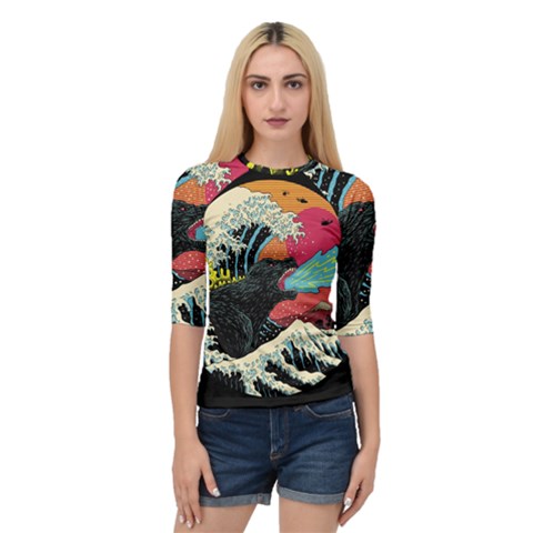 Retro Wave Kaiju Godzilla Japanese Pop Art Style Quarter Sleeve Raglan T-shirt by Modalart