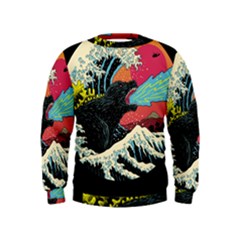 Retro Wave Kaiju Godzilla Japanese Pop Art Style Kids  Sweatshirt by Modalart