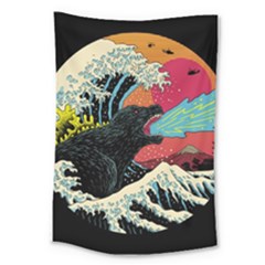Retro Wave Kaiju Godzilla Japanese Pop Art Style Large Tapestry by Modalart