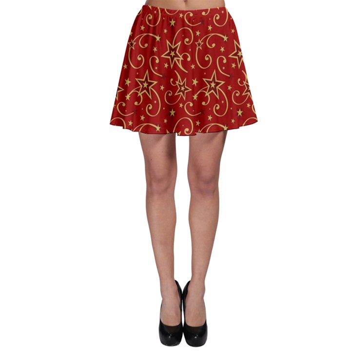 Christmas Texture Pattern Red Craciun Skater Skirt