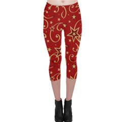 Christmas Texture Pattern Red Craciun Capri Leggings 