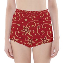 Christmas Texture Pattern Red Craciun High-waisted Bikini Bottoms