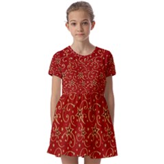 Christmas Texture Pattern Red Craciun Kids  Short Sleeve Pinafore Style Dress by Sarkoni