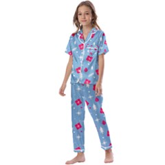 Christmas  Xmas Pattern Vector With Gifts And Pine Tree Icons Kids  Satin Short Sleeve Pajamas Set by Sarkoni