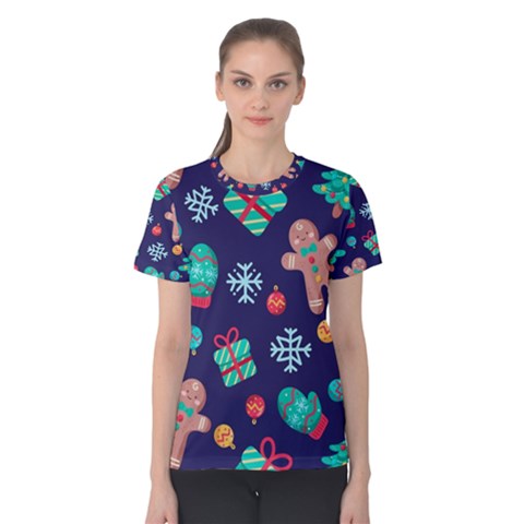 Christmas Texture New Year Background Trees Retro Pattern Women s Cotton T-shirt by Sarkoni