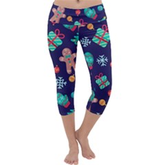 Christmas Texture New Year Background Trees Retro Pattern Capri Yoga Leggings by Sarkoni