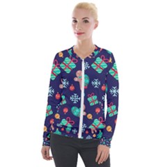 Christmas Texture New Year Background Trees Retro Pattern Velvet Zip Up Jacket by Sarkoni