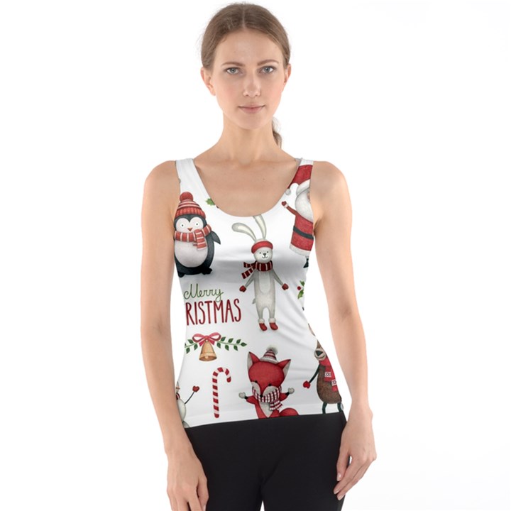 Christmas Characters Pattern Women s Basic Tank Top