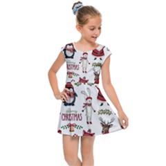 Christmas Characters Pattern Kids  Cap Sleeve Dress