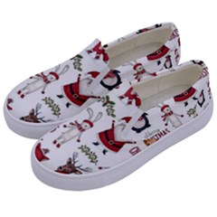 Christmas Characters Pattern Kids  Canvas Slip Ons by Sarkoni