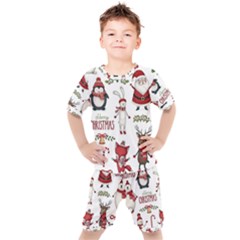 Christmas Characters Pattern Kids  T-shirt And Shorts Set by Sarkoni