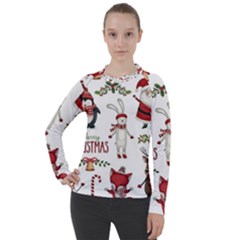 Christmas Characters Pattern Women s Pique Long Sleeve T-shirt