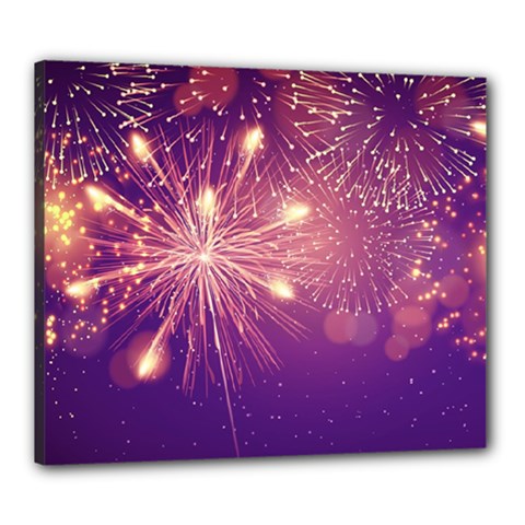 Fireworks On A Purple With Fireworks New Year Christmas Pattern Canvas 24  X 20  (stretched)