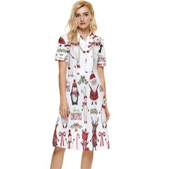 Christmas Characters Pattern Button Top Knee Length Dress by Sarkoni