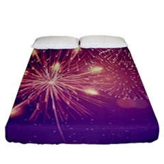 Fireworks On A Purple With Fireworks New Year Christmas Pattern Fitted Sheet (california King Size)