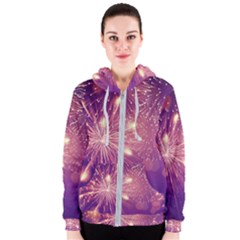 Fireworks On A Purple With Fireworks New Year Christmas Pattern Women s Zipper Hoodie