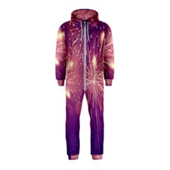 Fireworks On A Purple With Fireworks New Year Christmas Pattern Hooded Jumpsuit (kids)