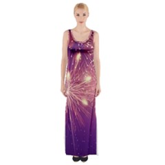 Fireworks On A Purple With Fireworks New Year Christmas Pattern Thigh Split Maxi Dress