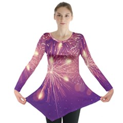 Fireworks On A Purple With Fireworks New Year Christmas Pattern Long Sleeve Tunic 