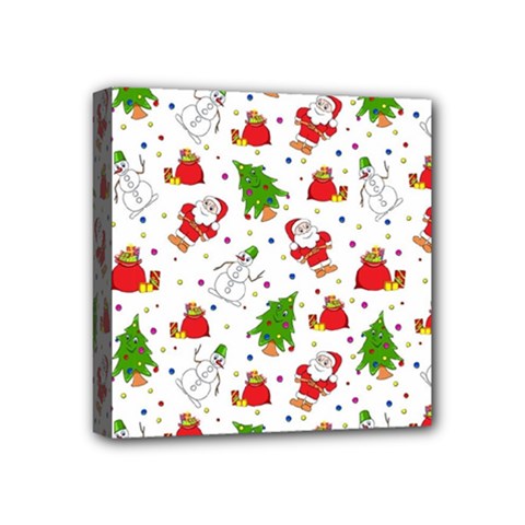 Christmas Santa Pattern Tree Mini Canvas 4  X 4  (stretched)