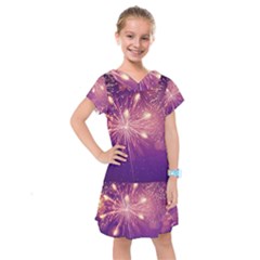 Fireworks On A Purple With Fireworks New Year Christmas Pattern Kids  Drop Waist Dress