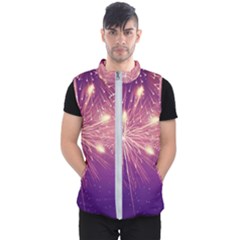 Fireworks On A Purple With Fireworks New Year Christmas Pattern Men s Puffer Vest by Sarkoni