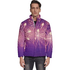 Fireworks On A Purple With Fireworks New Year Christmas Pattern Men s Puffer Bubble Jacket Coat by Sarkoni