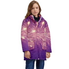 Fireworks On A Purple With Fireworks New Year Christmas Pattern Kids  Hooded Longline Puffer Jacket by Sarkoni