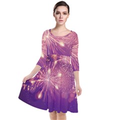 Fireworks On A Purple With Fireworks New Year Christmas Pattern Quarter Sleeve Waist Band Dress by Sarkoni