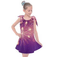 Fireworks On A Purple With Fireworks New Year Christmas Pattern Kids  Tie Up Tunic Dress