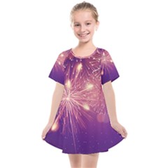 Fireworks On A Purple With Fireworks New Year Christmas Pattern Kids  Smock Dress