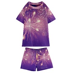 Fireworks On A Purple With Fireworks New Year Christmas Pattern Kids  Swim T-shirt And Shorts Set by Sarkoni