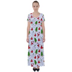 Christmas Santa Pattern Tree High Waist Short Sleeve Maxi Dress